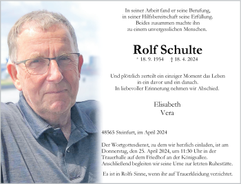 Anzeige von Rolf Schulte 