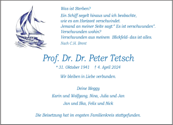 Anzeige von Prof. Dr. Dr. Peter Tetsch 