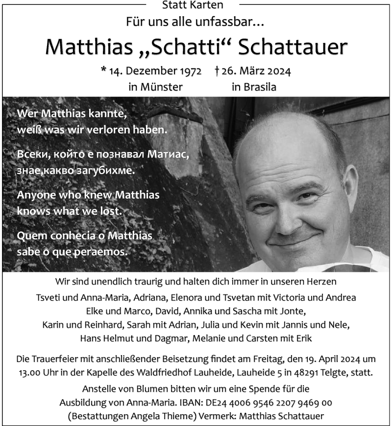  Traueranzeige für Matthias Schattauer vom 13.04.2024 aus 