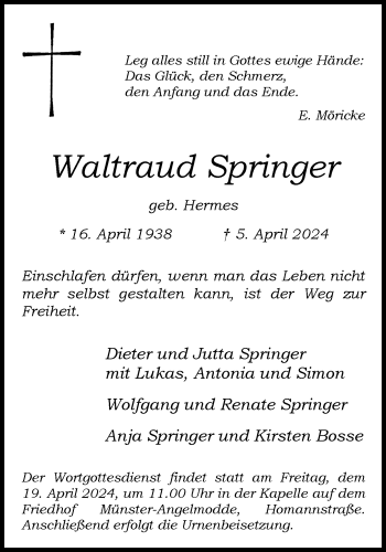 Anzeige von Waltraud Springer 