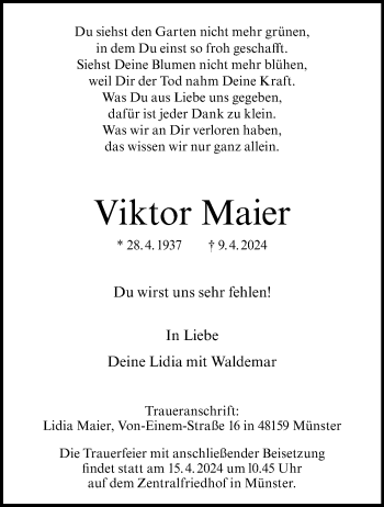 Anzeige von Viktor Maier 
