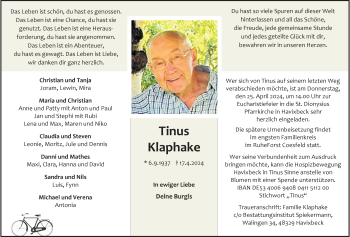 Anzeige von Tinus Klaphake 