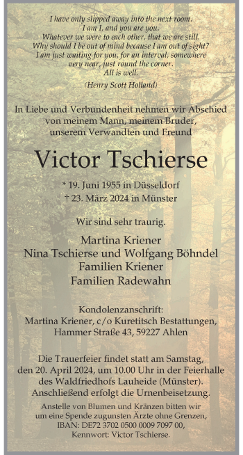 Anzeige von Victor Tschierse 