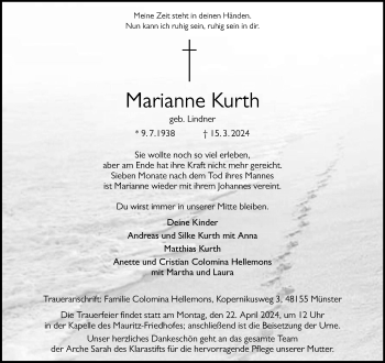 Anzeige von Marianne Kurth 