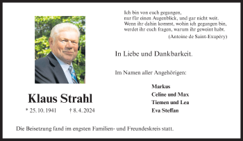 Anzeige von Klaus Strahl 