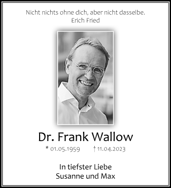 Anzeige von Dr. Frank Wallow 