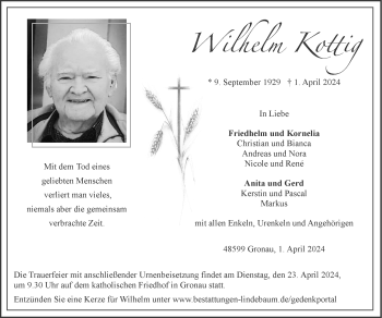Anzeige von Wilhelm Kottig 