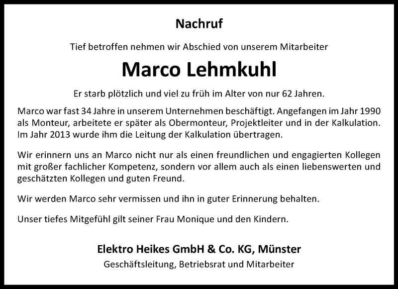  Traueranzeige für Marco Lehmkuhl vom 20.04.2024 aus 