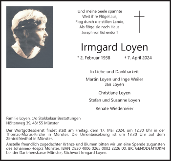 Anzeige von Irmgard Loyen 