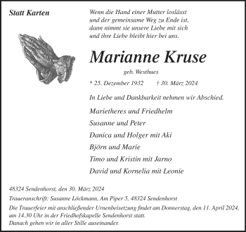 Anzeige von Marianne Kruse 
