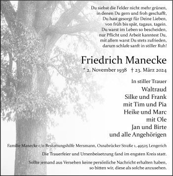Anzeige von Friedrich Manecke 