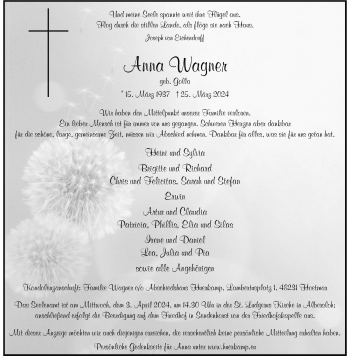 Anzeige von Anna Wagner 