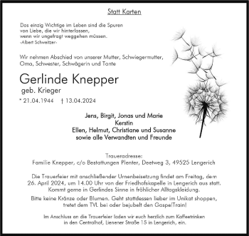 Anzeige von Gerlinde Knepper 