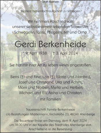 Anzeige von Gerdi Berkenheide 