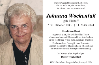 Anzeige von Johanna Wockenfuß 