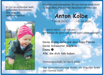 Anzeige von Anton Kolbe 