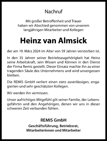 Anzeige von Heinz van Almsick 