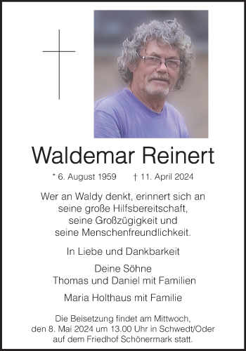 Anzeige von Waldemar Reinert 