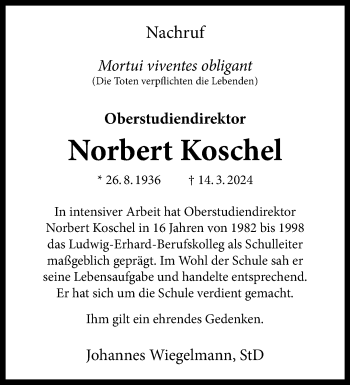 Anzeige von Norbert Koschel 