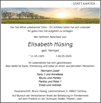 Anzeige von Elisabeth Hüsing 