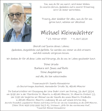 Anzeige von Michael Kleinwächter 