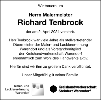Anzeige von Richard Tenbrock 