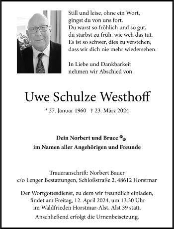 Anzeige von Uwe Schulze Westhoff 