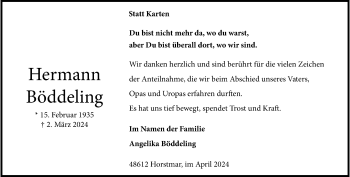 Anzeige von Hermann Böddeling 