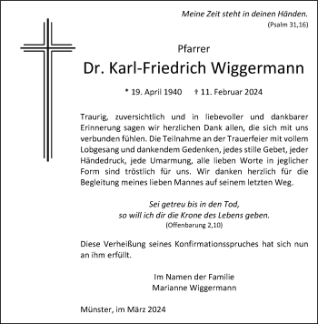 Anzeige von Dr. Karl-Friedrich Wiggermann 