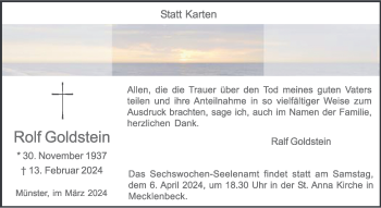 Anzeige von Rolf Goldstein 