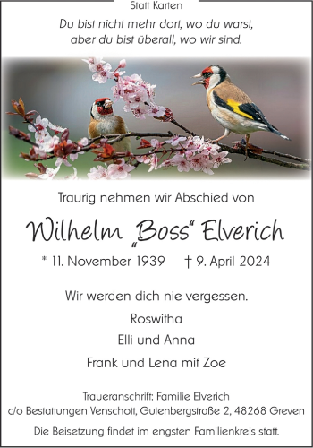 Anzeige von Wilhelm Elverich 