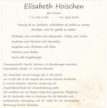 Anzeige von Elisabeth Hoischen 