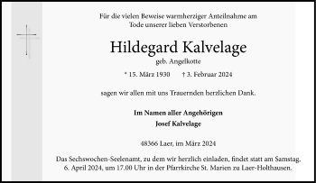 Anzeige von Hildegard Kalvelage 