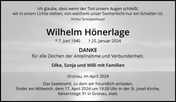 Anzeige von Wilhelm Hönerlage 