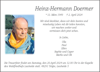 Anzeige von Heinz-Hermann Doermer 
