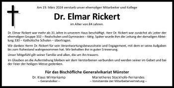 Anzeige von Dr. Elmar Rickert 