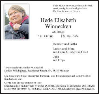 Anzeige von Hede Elisabeth Winnecken 