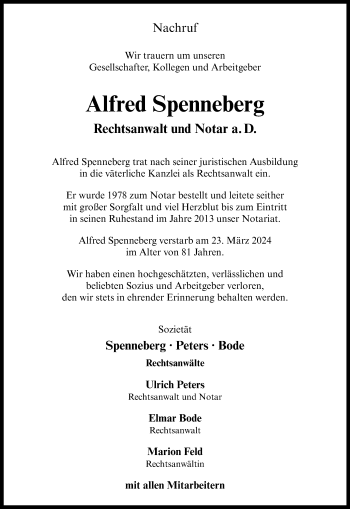 Anzeige von Alfred Spenneberg 