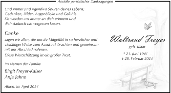 Anzeige von Waltraud Freyer 