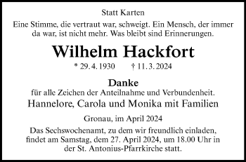 Anzeige von Wilhelm Hackfort 