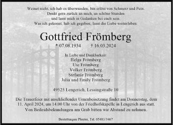 Anzeige von Gottfried Frömberg 