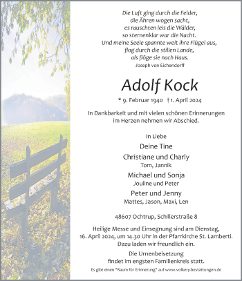 Anzeige von Adolf Kock 