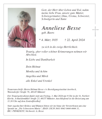 Anzeige von Anneliese Besse 