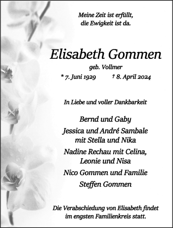 Anzeige von Elisabeth Gommen 