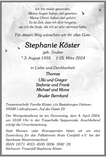 Anzeige von Stephanie Köster 