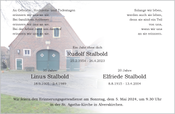 Anzeige von Rudolf & Linus & Elfriede Stalbold 