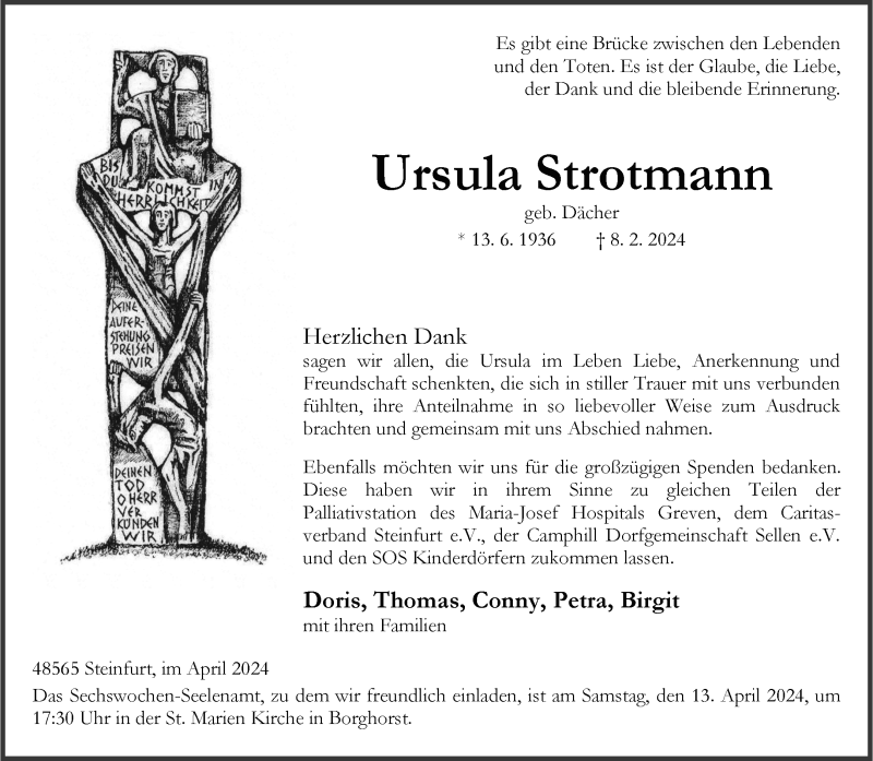  Traueranzeige für Ursula Strotmann vom 06.04.2024 aus 