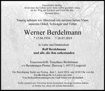 Anzeige von Werner Berdelmann 