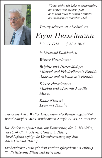Anzeige von Egon Hesselmann 