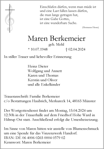 Anzeige von Maren Berkemeier 